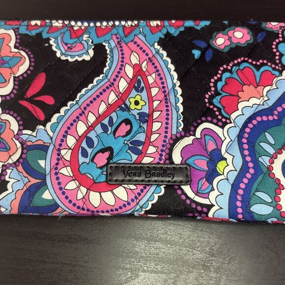 NWT Vera Bradley RFID Tech Wristlet Wallet Haymarket Paisley Black Blue Pink - Picture 2 of 7